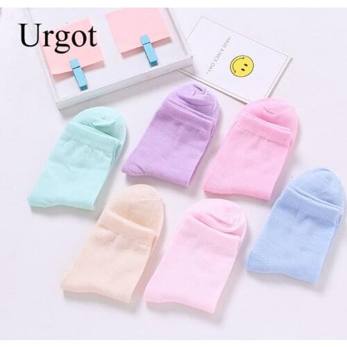 Urgot 6 Pcs=3 Pairs Cotton Autumn Spring Solid Knitting Long Cheap Socks for Women Winter Fall Girl Ladies Festival Student Gift