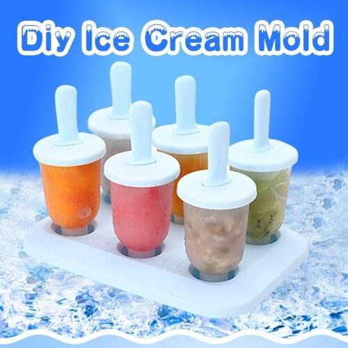6PC/Set DIY Ice Cream Mold Homemade Ice Cube Molds Lid Ice Tray Summer Popsicle Maker Platsic Kitchen Tools Lolly Mould 20515