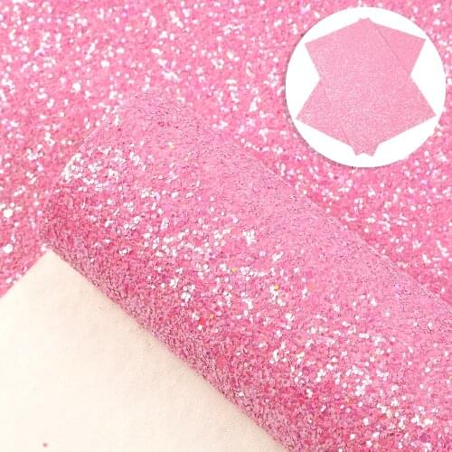 David accessories 20*33cm Pink Chunky Glitter Sequins Synthetic Leather DIY Bow Bag Shoes Materials Faux Leather Fabric ,1Yc8039