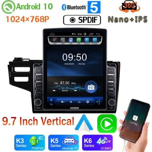 9.7" Vertical Style Car Media GPS CarPlay Android 10.0 360 Camera Radio For Honda Fit Jazz 2014-2020 LHD RHD PX6 4+64G Head Unit