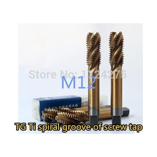 Free delivery 5PCS TG M12*1.75 yellow coated high speed steel machine taps spiral groove machine tap
