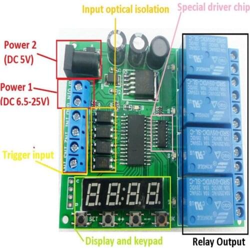 CE007 DC 12V 4 Channel Multifunction Cycle Delay Timer Relay Module for Timing Loop Interlock Self-locking