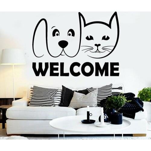 Welcome Pets Sign Vinyl Wall Decal Pet Shop Cat Dog Grooming Animal Room Door Decor Stickers Home Decor Entryway Murals A467