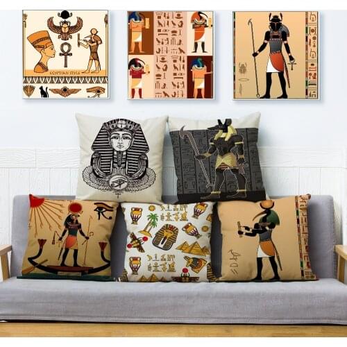 Egypt Ancient Totem Pharaoh Print Cushion Cover Beige Linen Pillowcase 45*45cm Throw Pillows Covers Sofa Home Decor Pillow Case