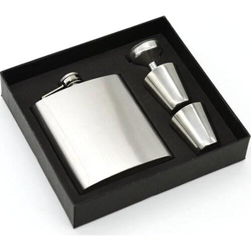 50pcs/lot Fashion 7 oz stainless steel hip flask Men carry flagon Gift Set 265g 7oz Mens gift Free Shipment SN2402