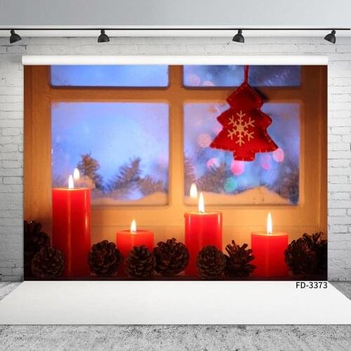 Photo Backdrop Christmas Candles Pine Cone Window Bokeh Vinyl Backgrounds for Baby Children Home Photography Props Photophone