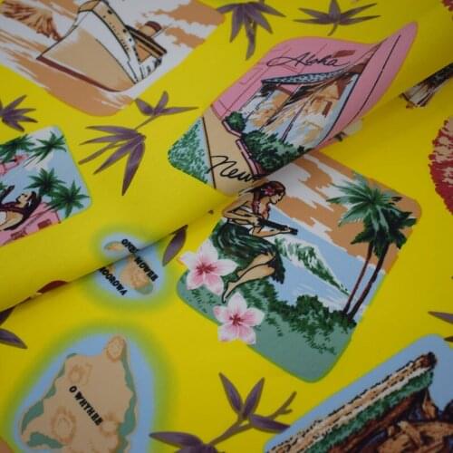 Hawaii Style yellow coton fabric cotton for dress tissu au metre bazin riche getzner telas por metro tissus tecido stof tessuti