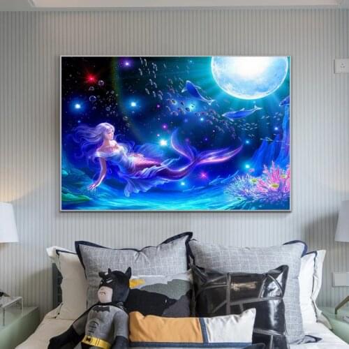 Mermaid In The Deep Sea Oil Painting HD Prints Wall Art Fantasy Girl Picture Canvas Art Picture for Living Room Home Decoration