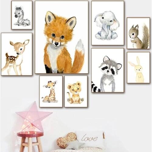 Nordic Cartoon Animal Canvas Wall Art Print Painting Nursery Cute Zebra Giraffe Lion Elephant Poster Children Room Decor Picture