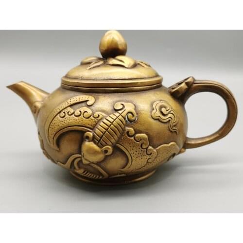 China brass archaize bat teapot crafts statue