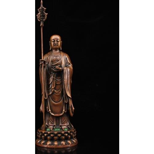 9"Chinese temple collection Old Bronze mosaic Gem Ksitigarbha Bodhisattva Jizo Amitabha Enshrine the Buddha Town House