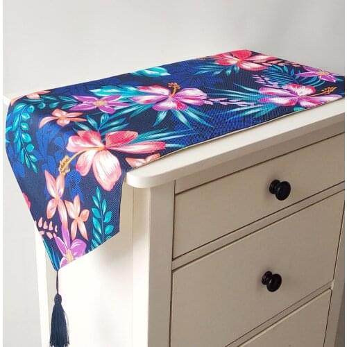 Nordic Colorful Flower Table Runner with Tassel Printed Bird Leaves TV Cabinet Cover Home Linen Table Runners Party Decoration