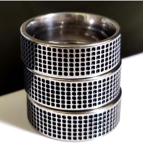 30pcs Unique Design Mens Wedding Bands Ring Black Oil Filled Concave Small Square Stainless Steel Ring Comfort-fit 8mm Jewelry