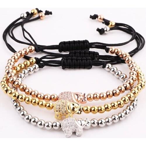 Men women Jewelry Bracelet CZ Pave Cute Elephant Charm Stainless Steel Beads Friendship Lucky Bracelet Gift