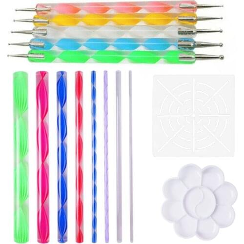 15PCS Mandala Painting Dotting Tools with Dotting Rods Ball Stylus Pens Stencil Paint Tray for Wood Canvas Rocks Fabric Wall Art