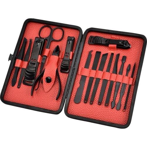 15PCS Professional Stainless Steel Nail Grooming Manicure Pedicure Tools Kit PU Case for Men Women Travel Home Daily Use