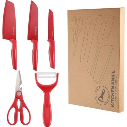 4Cr14mov Stainless Steel Kitchen Knife Sets Non-Stick Kitchen Chef Knives Set Nakiri Santoku Paring Knife Scissors Peeler Set