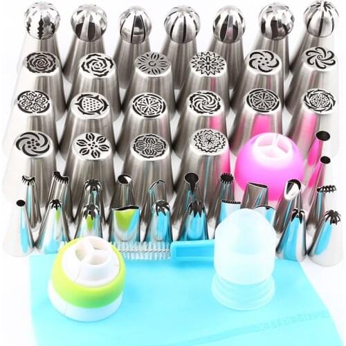 Stainless Steel 45Pcs Nozzles Ball Icing Piping Shape Russian Tips Pastry 1Pcs Brush 1Pcs Pastry Bag 3Pcs Coupler Converter
