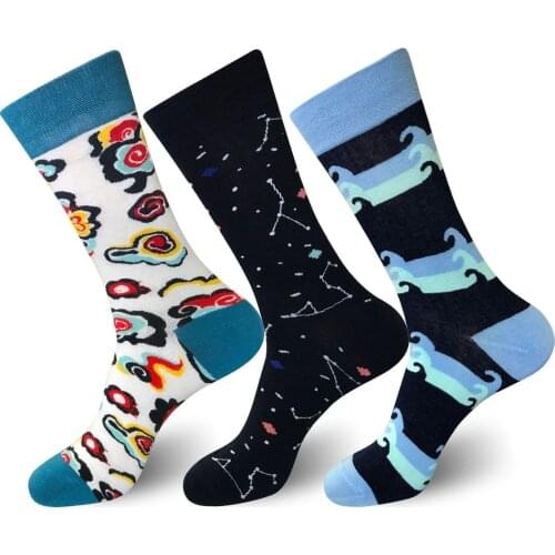 Peonfly Mens Colorful Combed Cotton Happy Funny Pattern Novelty Casual Dress Crew Wedding Socks Newest Design