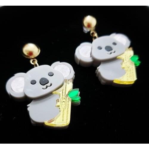 Duftgold New Kawaii Animal Koala Bamboo Drop Earrings Fashion Cute Creative Acrylic Earring for Women Jewelry Accessories Mujer