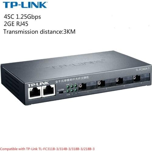 TP-LINK Fiber Gigabit Converter 2 RJ45 100/1000Mbps 4 Port 1.25Gbps SC Fiber Media Converter Fiber Transceiver (TL-FC342A-3)