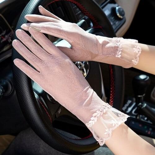 Women Summer Sexy Lace Mid-Length Ice Silk Sunscreen Anti-UV Thin Half Finger Gloves Cycling Drive Breathable Non-Slip