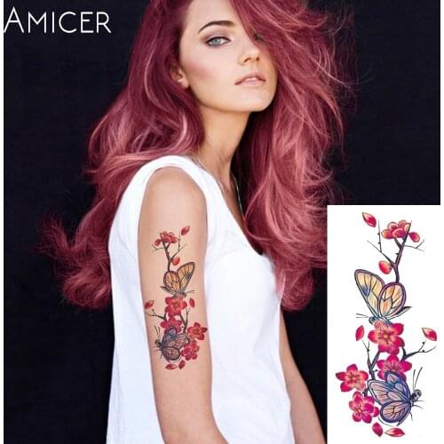 Romantic Butterfly Arm Shoulder Translated Tattoo Rose Flowers Tattoo Flash Henna Tattoo Fake Temporary Tattoos Stickers