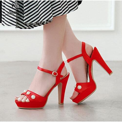 Sgesvier 2020 Sweet Pink Black Thick High Heels Party Womans Shoes Summer Platform Sandals Women Pink Big Size 32-43 G444