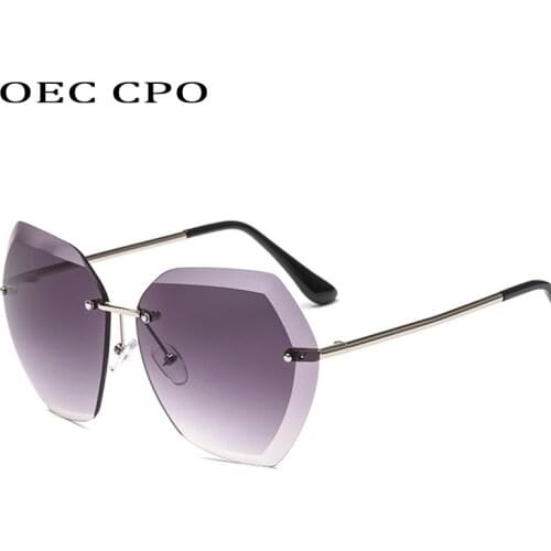 Ladies Oversized Rimless Sunglasses Women Men Brand Design Vintage Sun Glasses For Men Female Metal Eyewear UV400 O10
