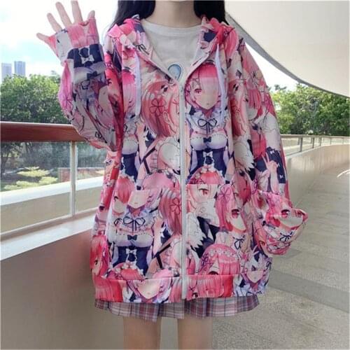 Cute Cartoon Hoodie Women Zipper Harajuku Sweatshirts Japan Kawaii Hoodie Casual Pullovers Tops Gothic Oversize Amine Hoodies