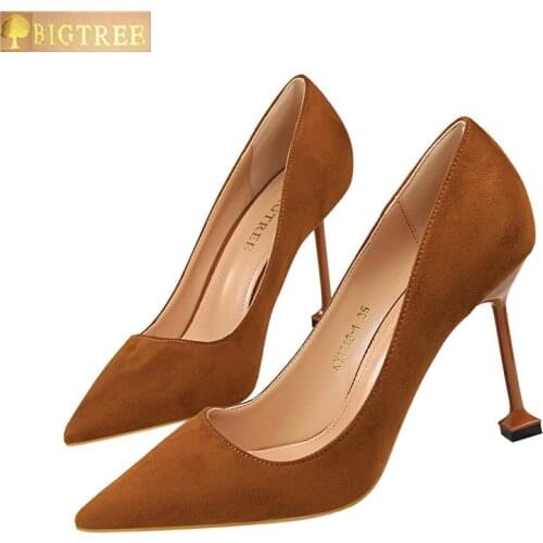 BIGTREE fashion sexy Pointed Toe shoes women pumps Pedicure thin high-heeled shoes with fine suede high-heeled shoes