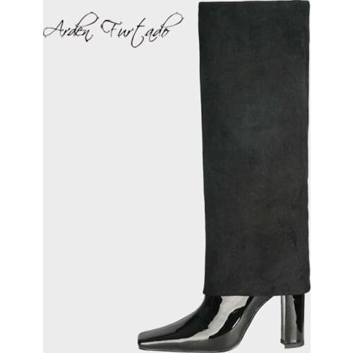 Arden Furtado 2021 Winter Fashion Boots Elegant Chunky Heels Block Heels Slip On 10cm Square Head Ladies Shoes burgundy boots