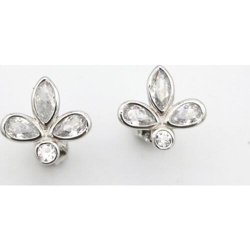 Womens Sterling Silver Classic Silver Rose Gold Lily Inlaid Zircon Stud Earrings Sterling Silver Womens Zircon Ear Studs