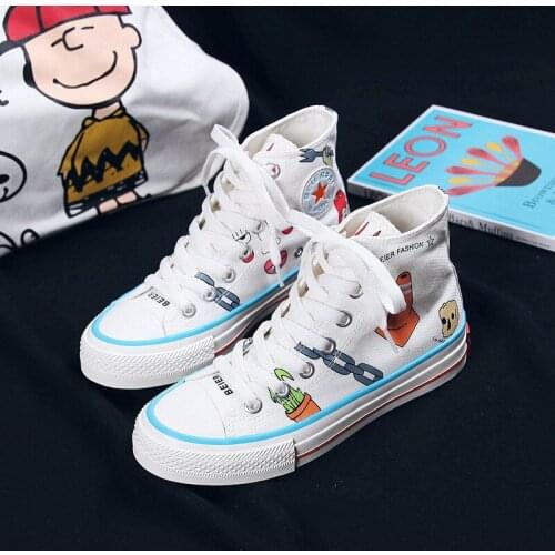 Customized Woman Casual Canvas Shoes Stitch High Top Shoes Independent Design Cartoon Style Women Breathable Custom Shoes X10-57