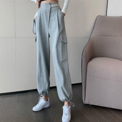 Women Korean High Street Harem Sport Pants 2021 Casual Pants Plus Size(M-3XL) Elastic Waist Loose Jogging Trousers Ladies Pop