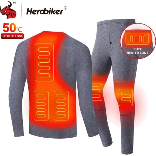 Winter Heated Underwear USB Battery Powered Fleece Thermal Heating Motorcycle Jacket Moto Long Johns Pants Electric Suit Men