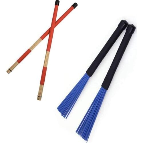 1 Pair 40cm Bamboo Rod Drum Brushes Sticks for Jazz Folk Music &1 Pair Jazz Drum Brushes Retractable Drum Sticks 32cm