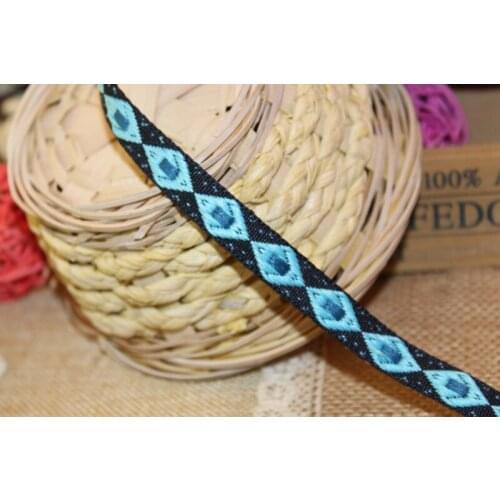 20yards/lot wide 1.3cm Woven Jacquard Ribbon blue diamond quadrilateral design for curtain and clothing accessory LS-0965