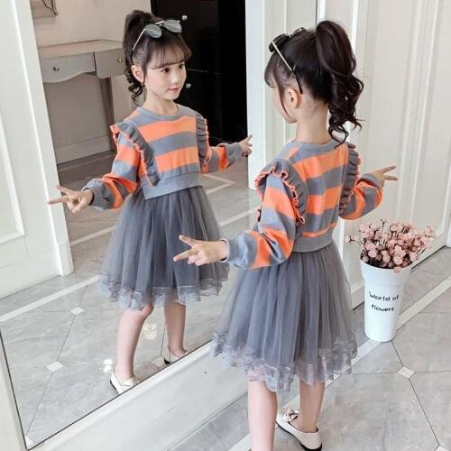 2020 New Girls Dress Autumn Winter Cute Mesh Long Sleeve Princess Dress for Girl Kids Party Dress 4-14 Years Kids Clothing