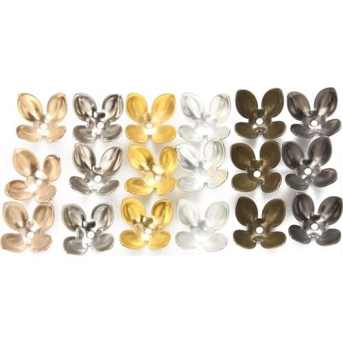 50pcs/lot 15x8mm Four Leaves Petal Flowers Filigree Beads Caps Bulk Spaced Apart Bead Cap For Jewelry Making DIY Supplies