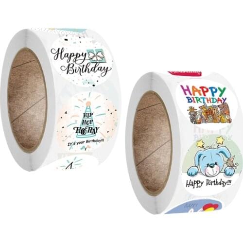 500Pcs/Roll Kids Children Baby Cartoon Happy Birthday Round Sticker Labels Decor Q6PD