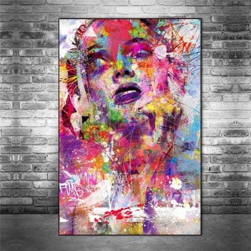 Abstract Woman Face Graffiti Street Art Oil Painting on Canvas Posters and Prints Pop Wall Art for Living Room Decor Watercolor