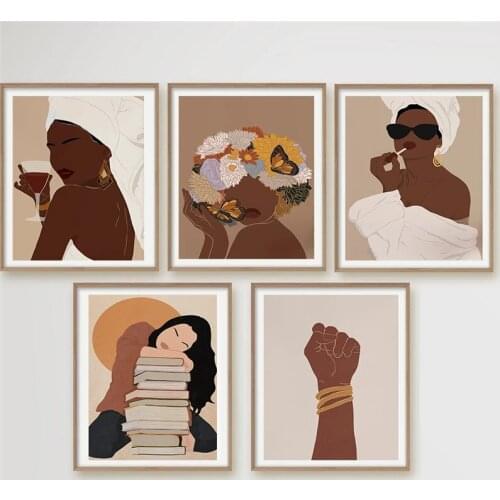 African Black Woman Bohemian Queen Nordic Poster and Printing Wall Art Abstract Canvas Canvas Painting Living Room Decoration