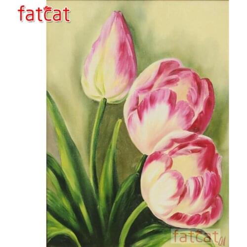 FATCAT diy 5d diamond painting cross stitch pink tulip flower full square round diamond embroidery sale wall decoration AE3135