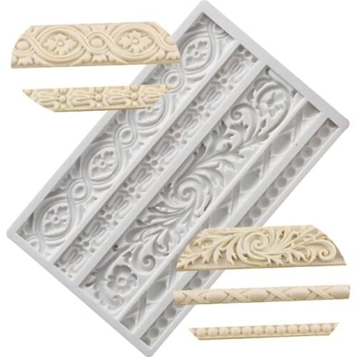 Baroque Scroll Relief Border Silicone Molds Flower Curlicues Lace European Frame Fondant Polymer Clay Mold Cake Decorating Tools
