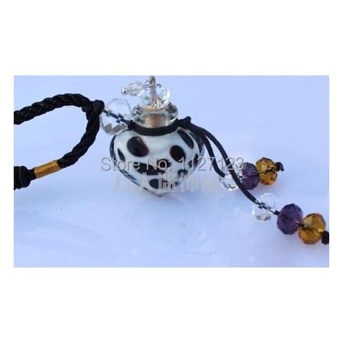 Free shipping!!3pcs Murano Glass Perfume Necklace Leopard Heart (dark spot),Essential Oil Vial Necklace,Perfume Bottle Jewelry