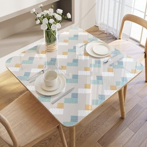 Odorless 1.5mm thick rectangle square tablecloth custom PVC waterproof oilproof dinning table mat wedding table deco protector