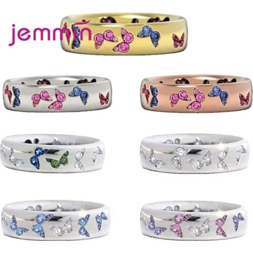 Shinny Flying Butterfly Finger Rings for Women 925 Sterling Silver Ring 2021 Clear AAAA+ Zircon New Fashion Bijoux
