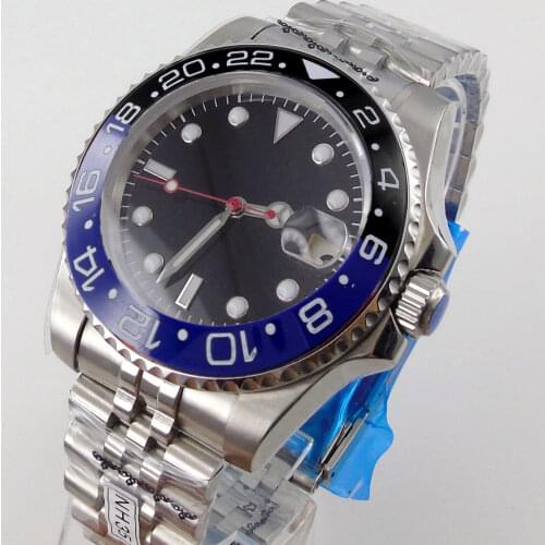 BLIGER BLUE BLACK Insert NH35A Automatic Men Watch Red Second Hand Nologo Dial Jubilee Strap Sapphire Crystal