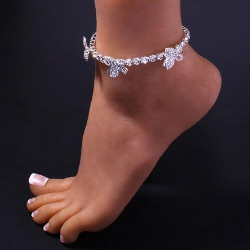 Sexy Three Only Alloy Small Butterfly Lady Anklet Shiny Rhinestone Chain Article Personality Crystal Foot Jewelry Small Gift